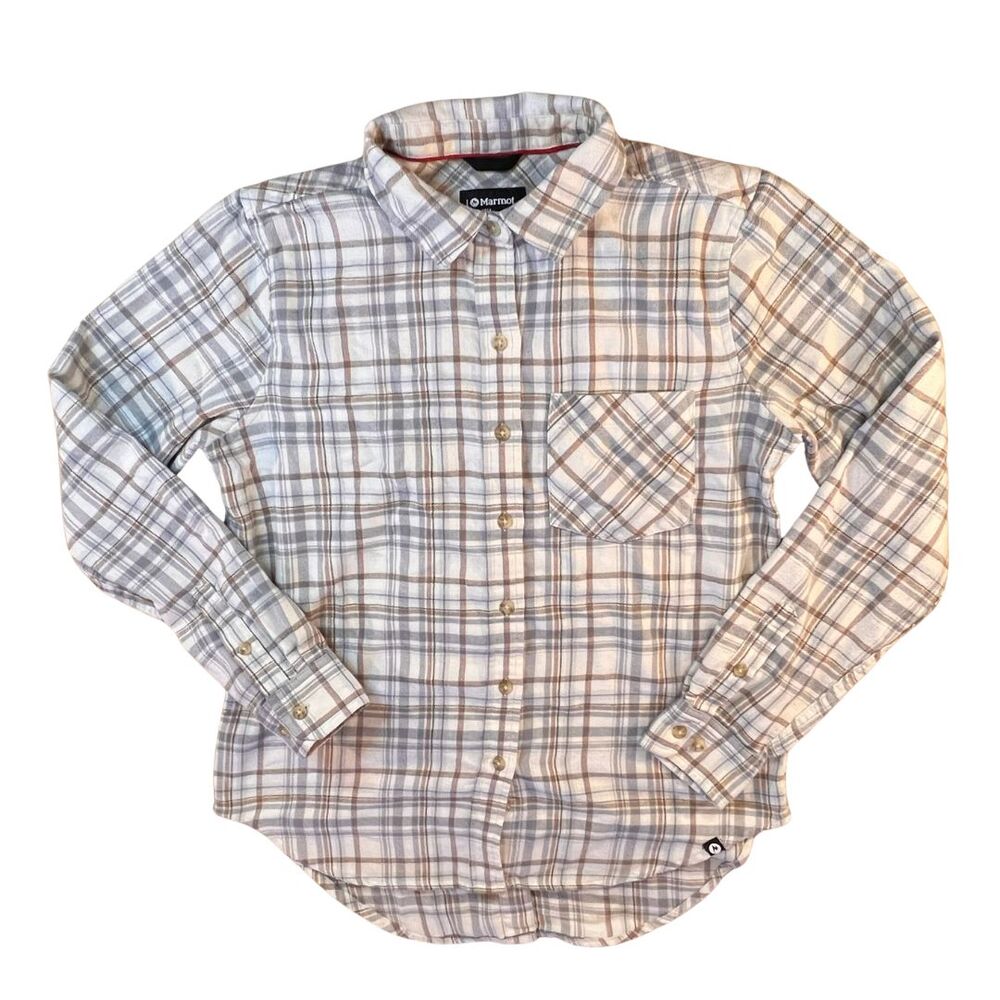 Marmont Womens Flannel Button Back Plaid Shirt Top Blouse Medium Gray Up Cabin
